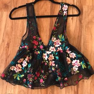 Embroidered mesh top